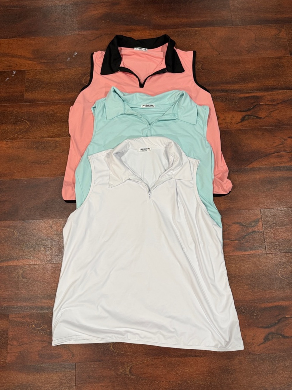 Sleeveless Polo Tank Trio - Coral, Mint, White